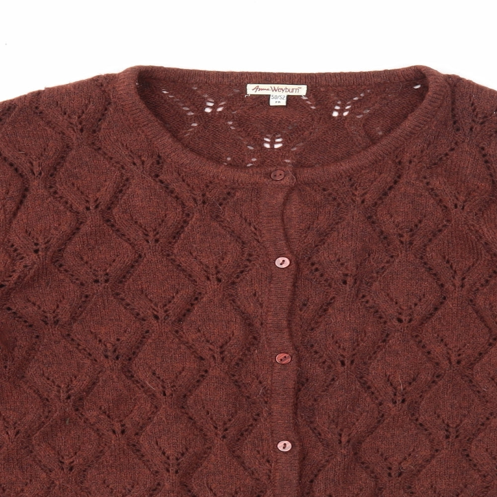 ANNE WEYBURN Womens Brown Scoop Neck Geometric Polyester Cardigan Jumper Size 22