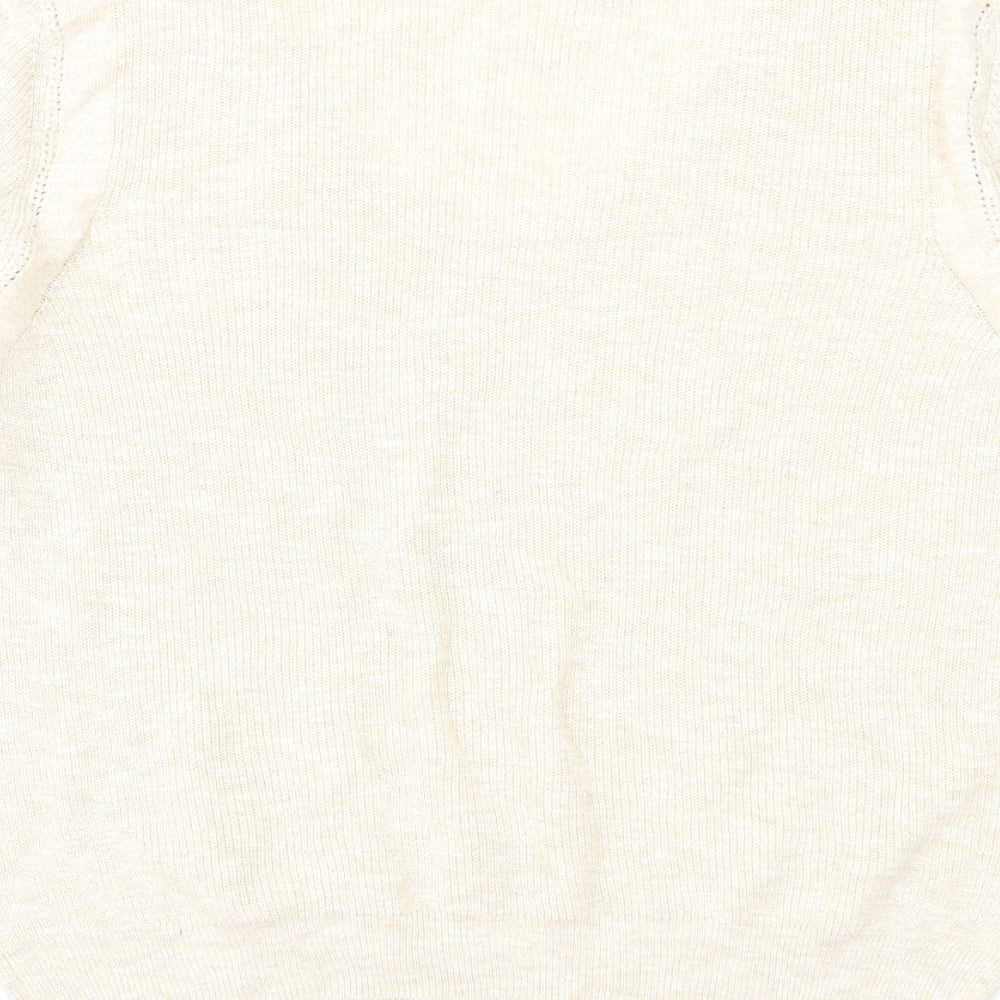 Mango Womens Beige V-Neck Acrylic Pullover Jumper Size L - Ribbed