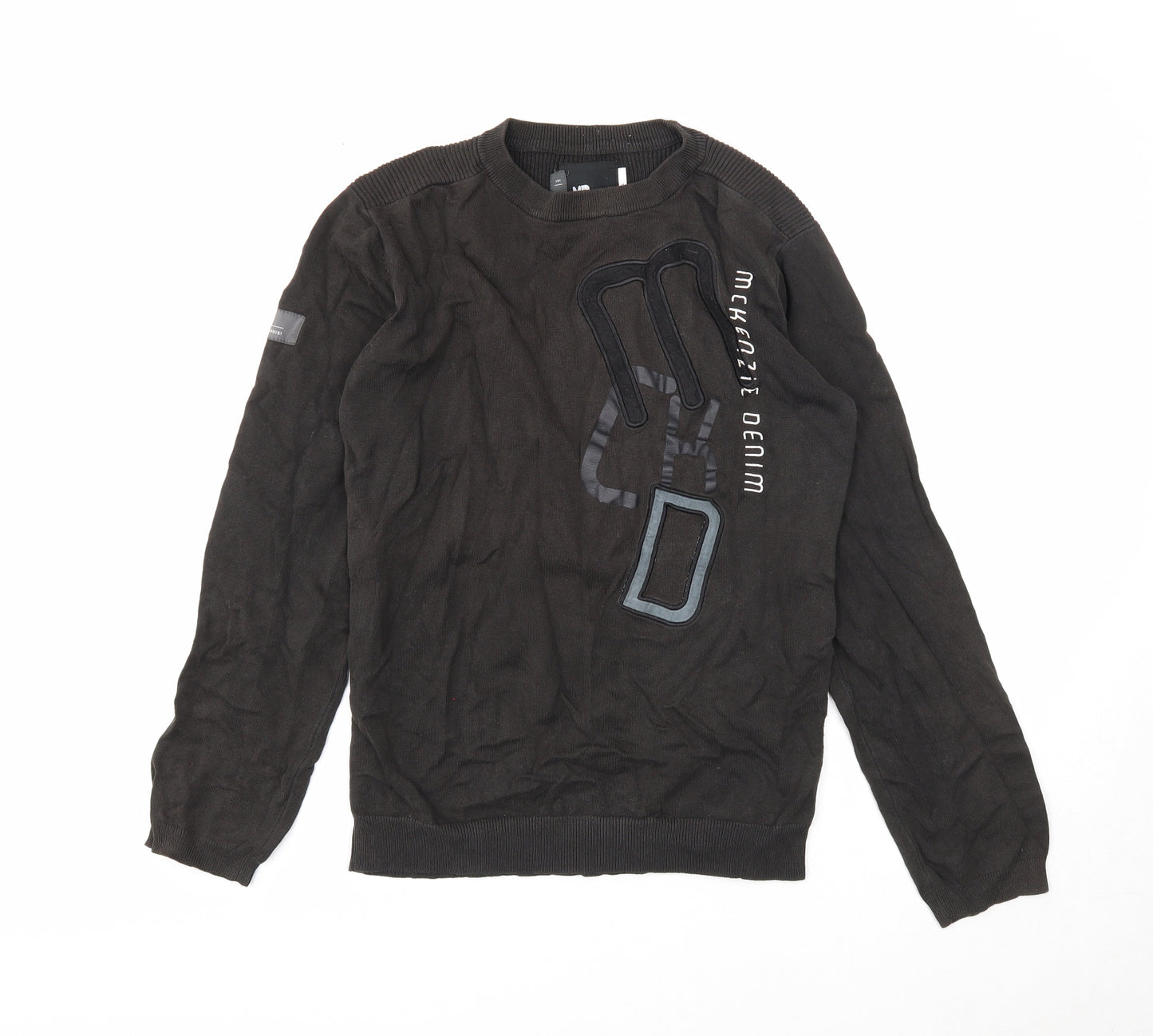 Mckenzie Denim Mens Black Round Neck Acrylic Pullover Jumper Size S Long Sleeve