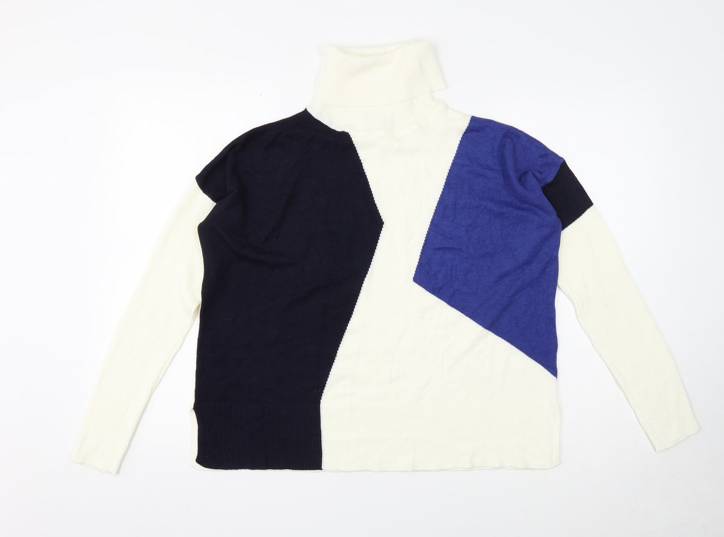 NEXT Womens White Roll Neck Geometric Acrylic Pullover Jumper Size 8 - Colourblock