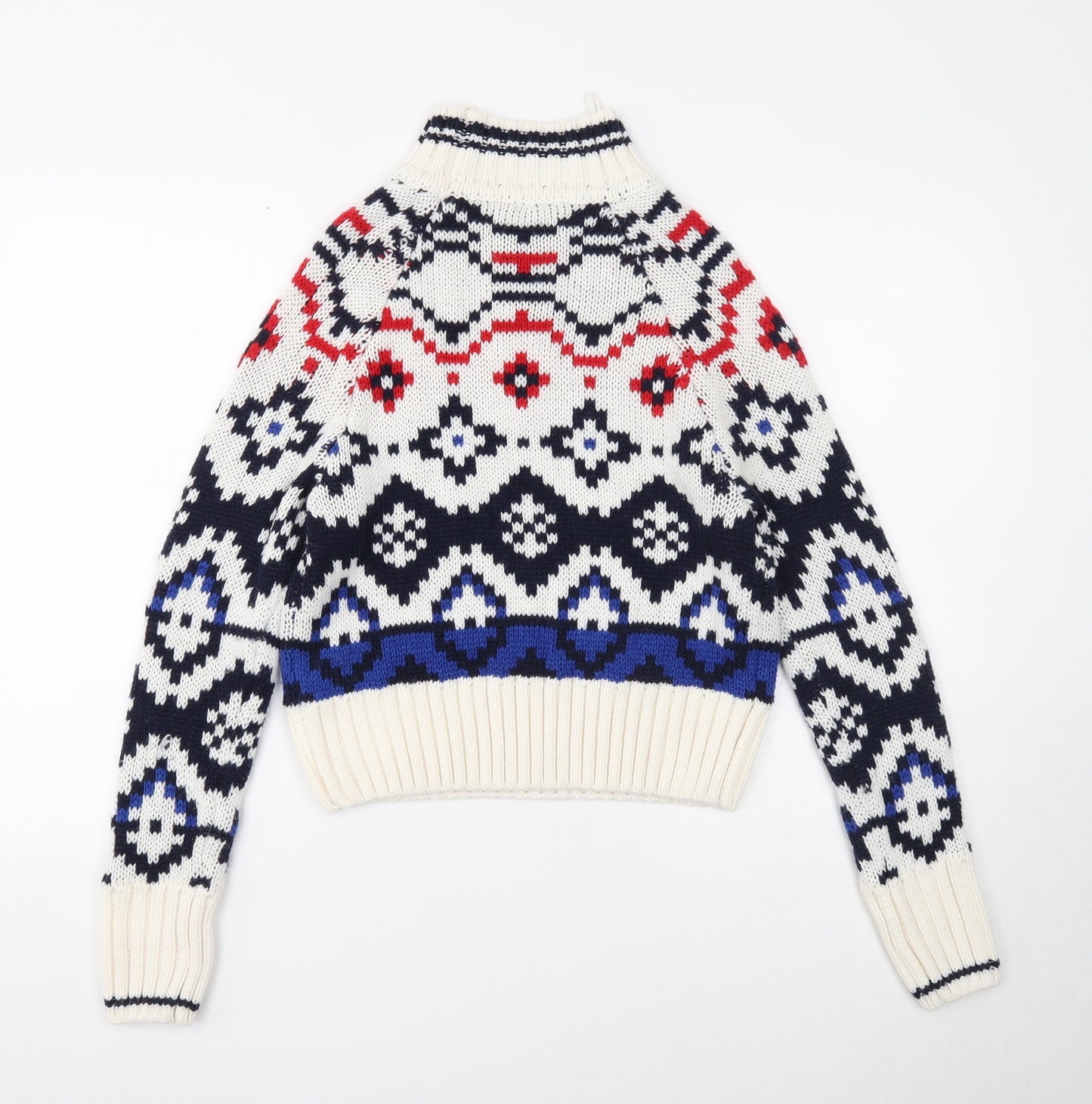 Clockhouse Womens White High Neck Geometric Acrylic Pullover Jumper Size L