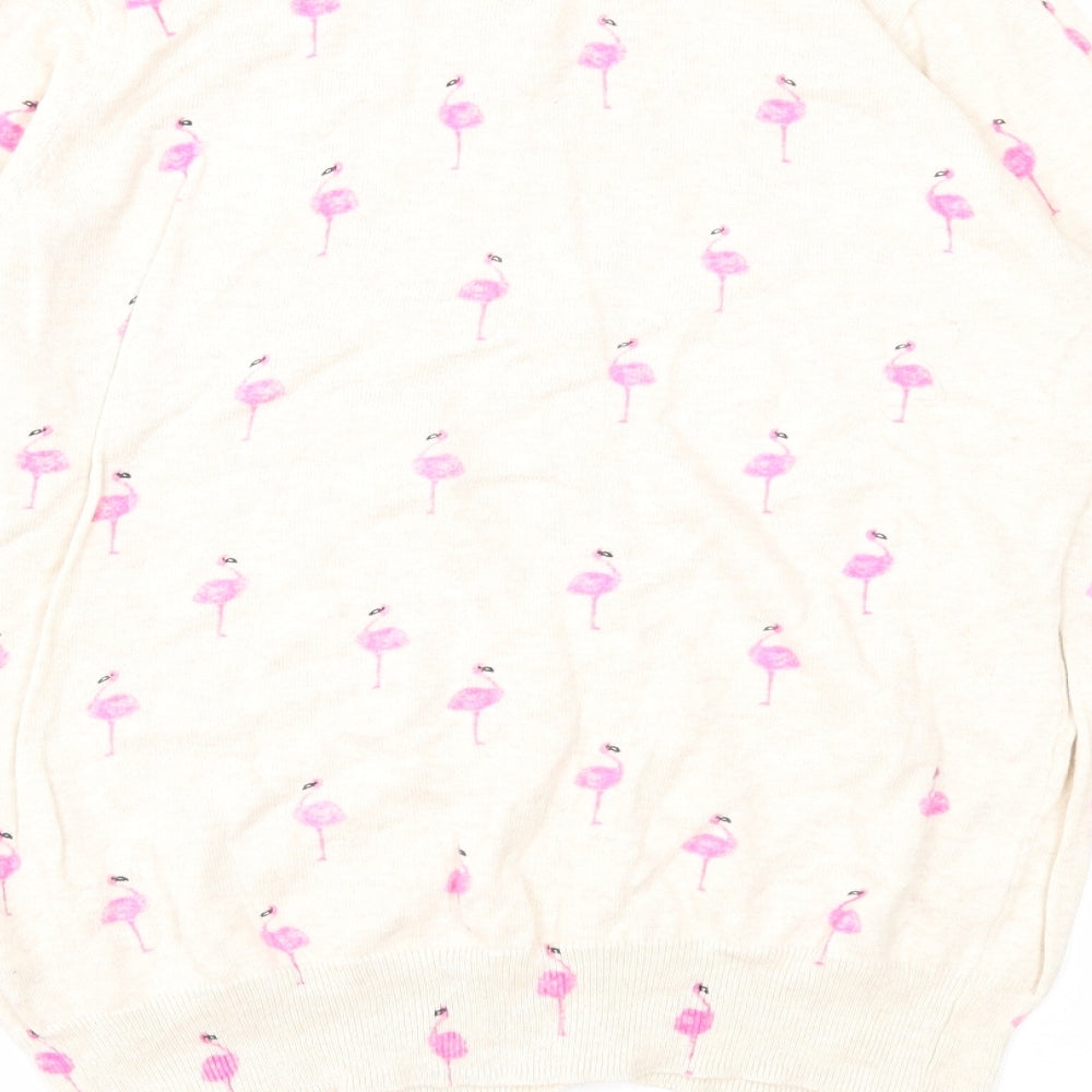 Primark Womens Beige Scoop Neck Geometric Cotton Cardigan Jumper Size 12 - Flamingo