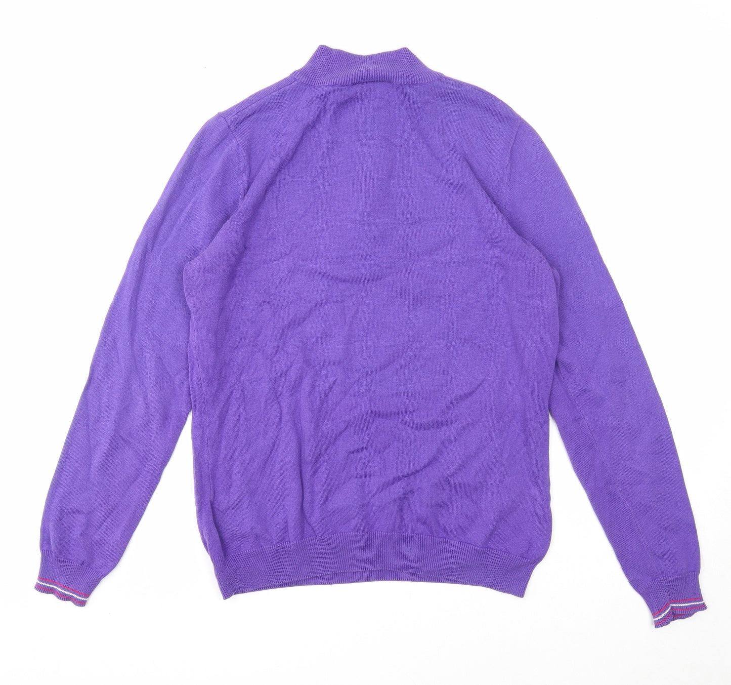 Glenmuir Womens Purple Mock Neck Argyle/Diamond Cotton Pullover Jumper Size M