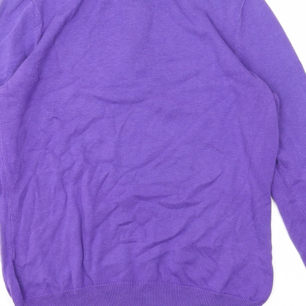 Glenmuir Womens Purple Mock Neck Argyle/Diamond Cotton Pullover Jumper Size M