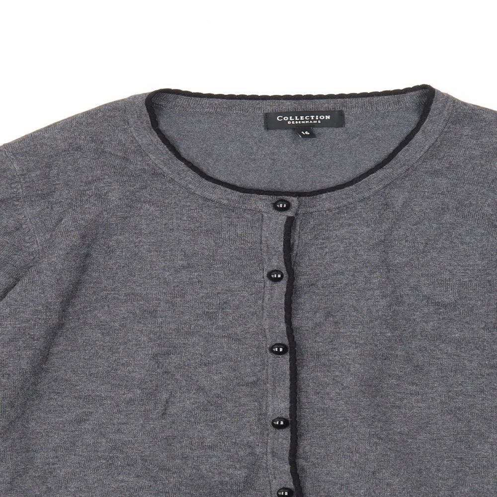 Debenhams Womens Grey Scoop Neck Viscose Cardigan Jumper Size 16 - Faux Pocket Detail