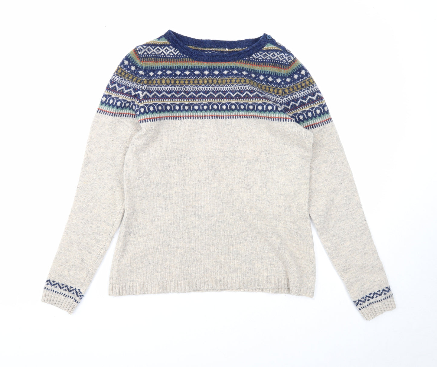 Endurance Womens Grey Boat Neck Fair Isle Wool Pullover Jumper Size 10