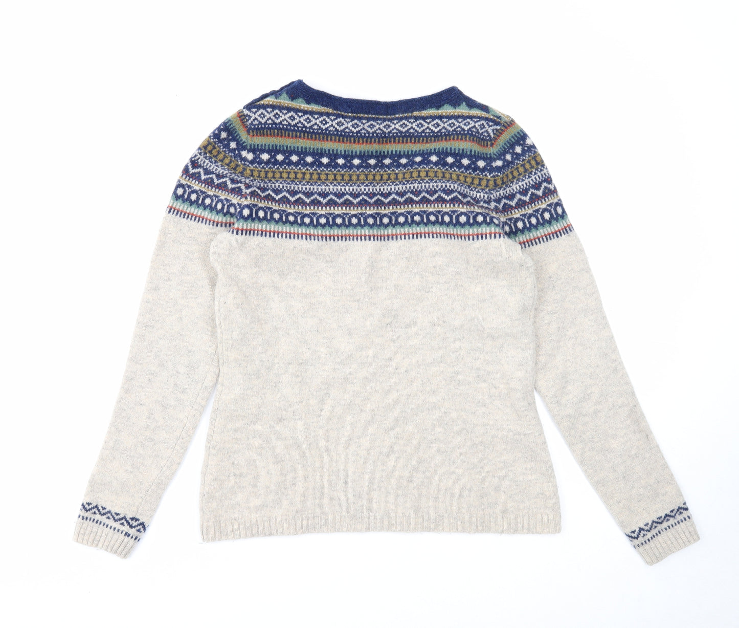 Endurance Womens Grey Boat Neck Fair Isle Wool Pullover Jumper Size 10