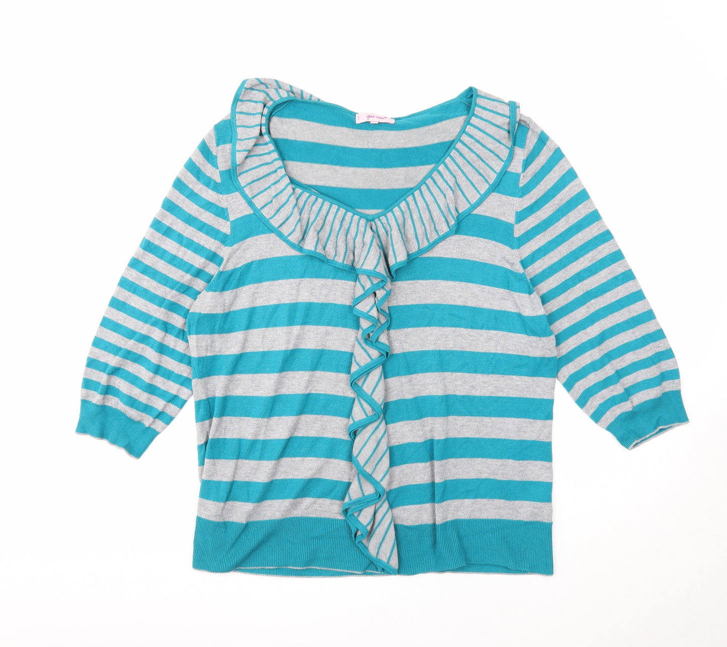 Per Una Womens Blue V-Neck Striped Viscose Pullover Jumper Size 22