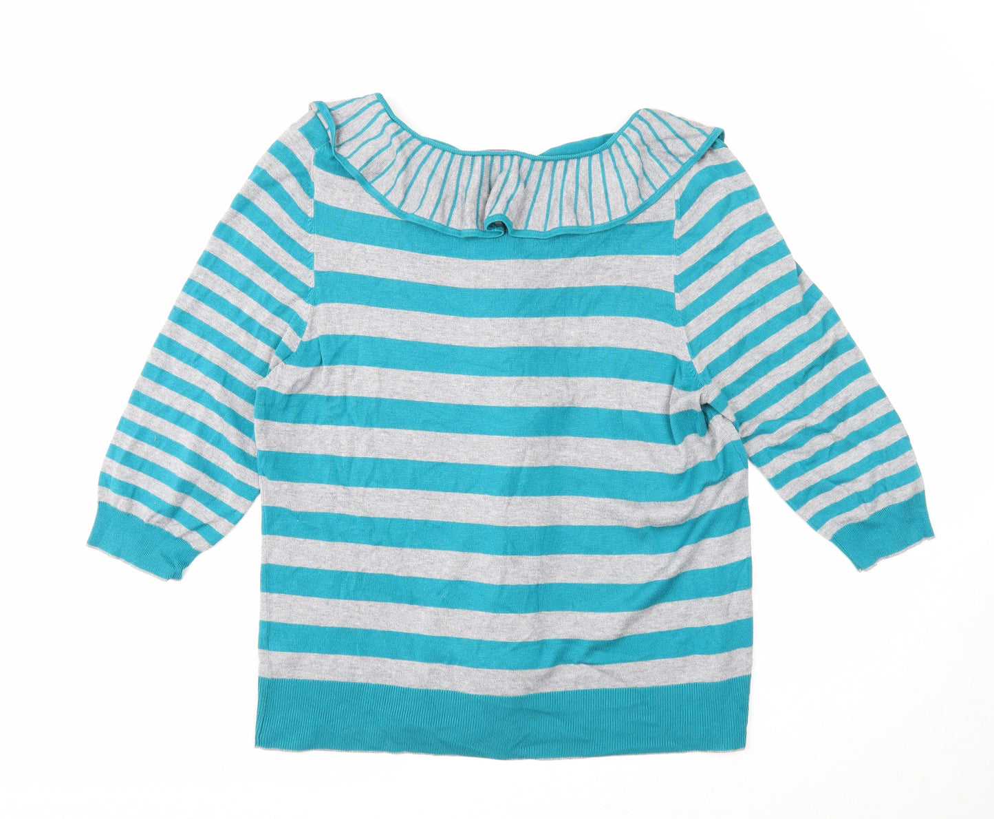 Per Una Womens Blue V-Neck Striped Viscose Pullover Jumper Size 22