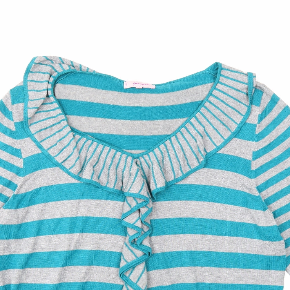 Per Una Womens Blue V-Neck Striped Viscose Pullover Jumper Size 22