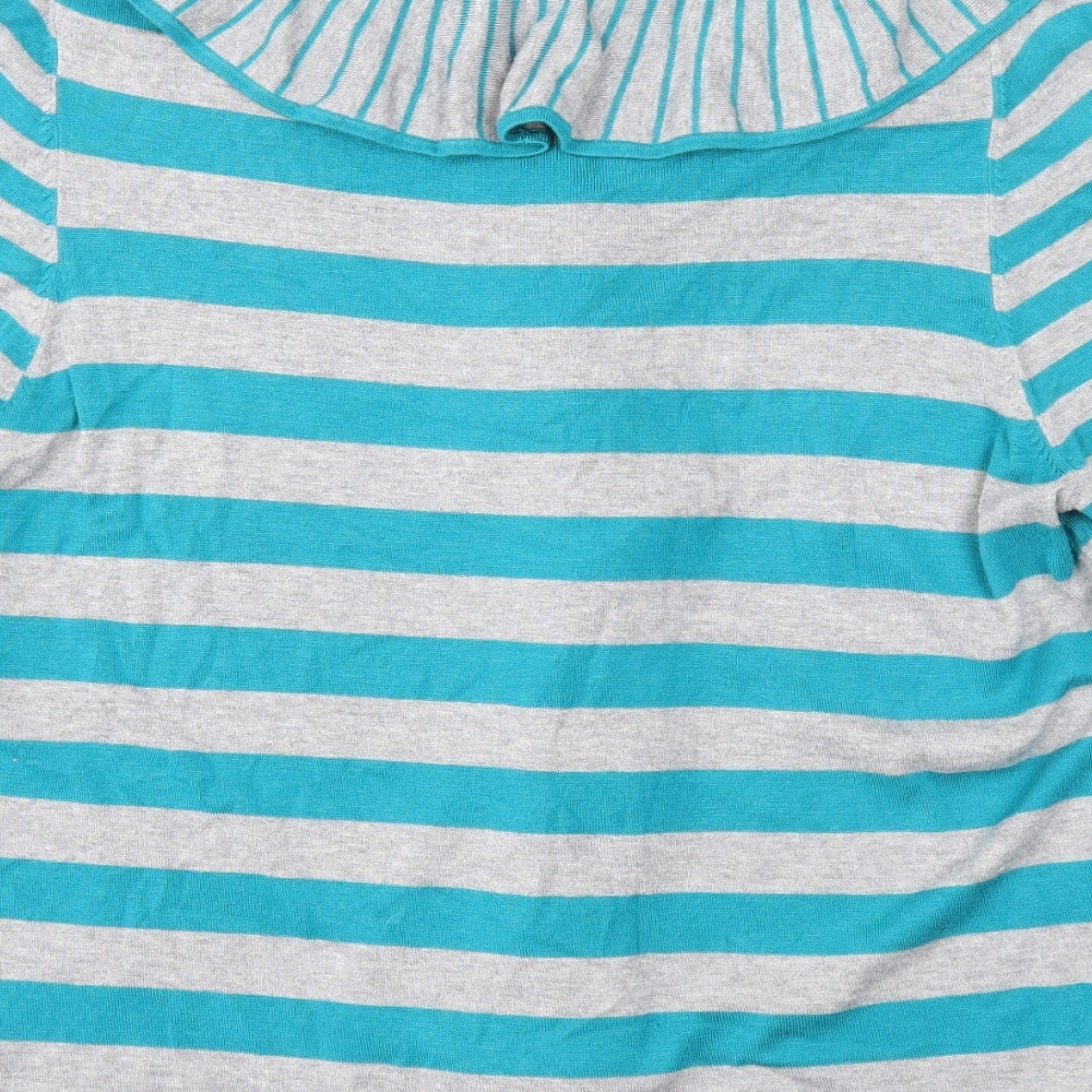 Per Una Womens Blue V-Neck Striped Viscose Pullover Jumper Size 22