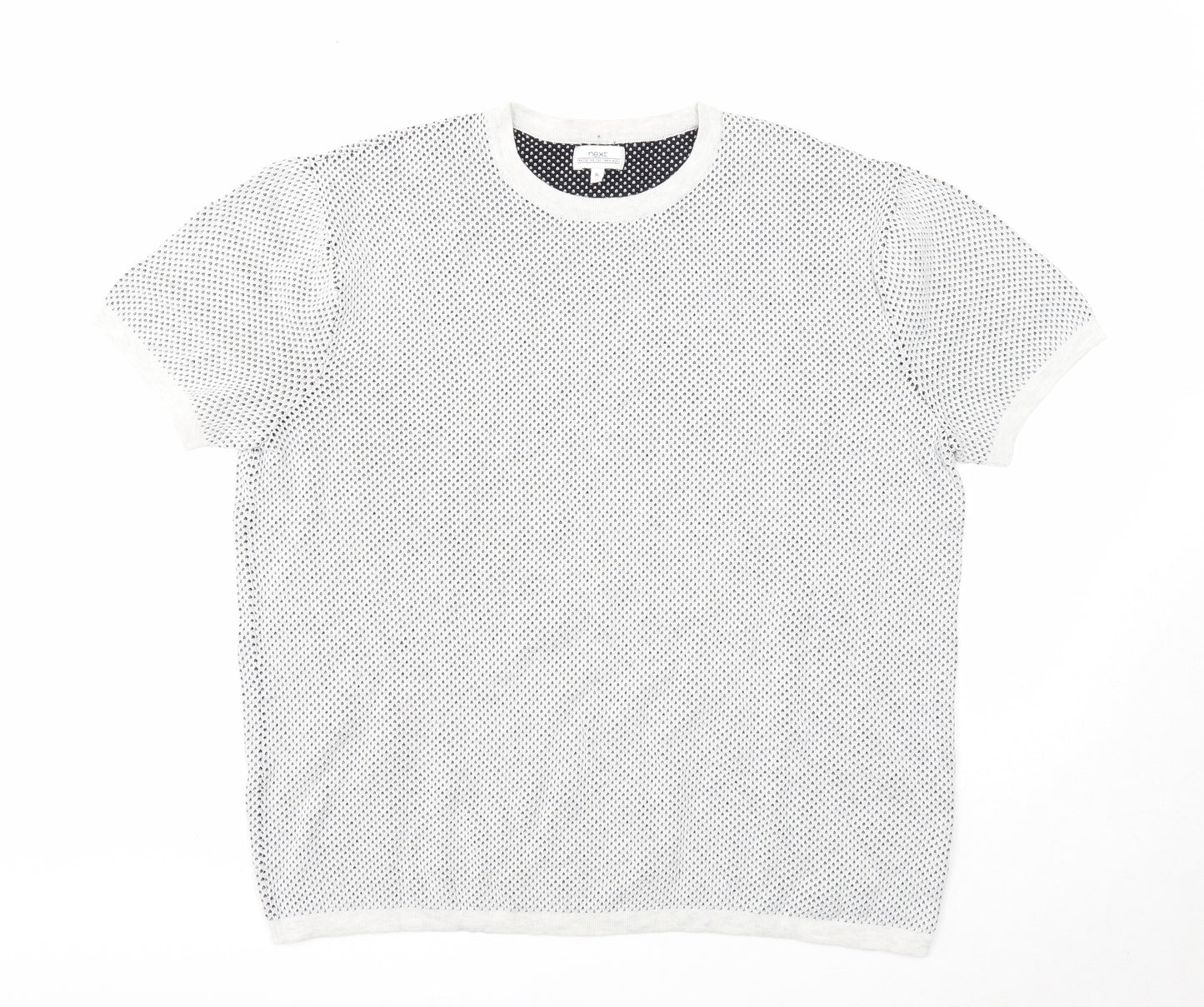 NEXT Mens Grey Geometric Cotton T-Shirt Size XL Round Neck