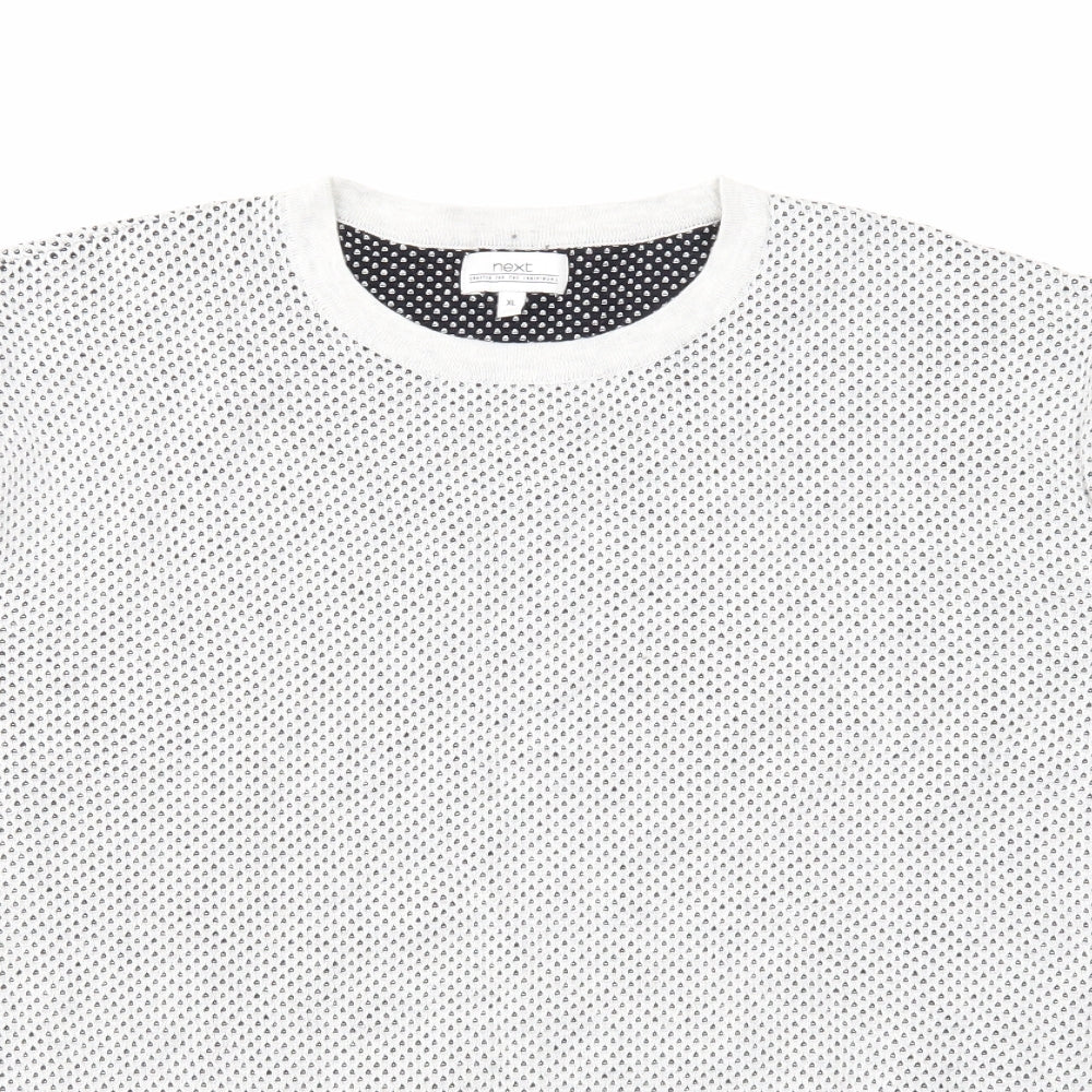NEXT Mens Grey Geometric Cotton T-Shirt Size XL Round Neck