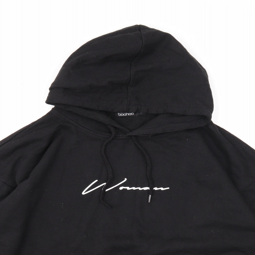 Boohoo Womens Black Cotton Pullover Hoodie Size L Pullover