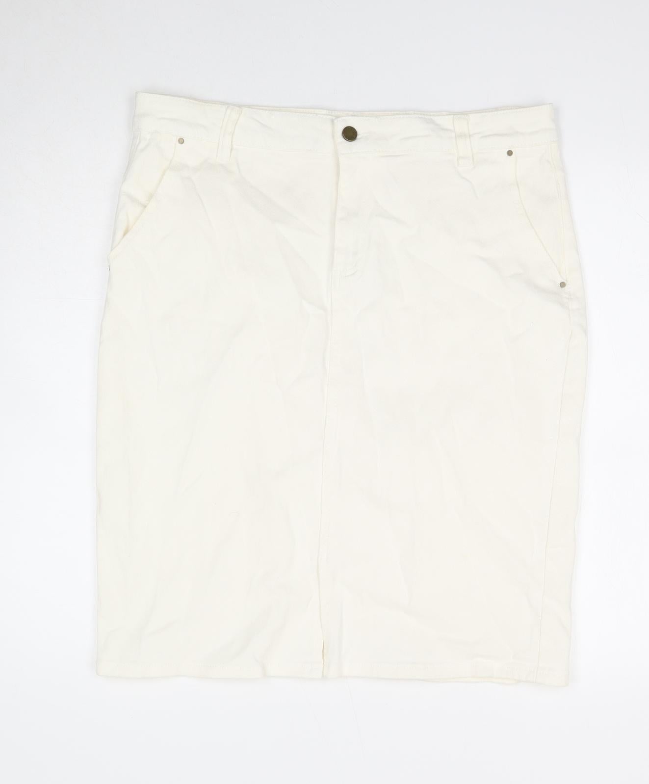 TU Womens White Cotton Straight & Pencil Skirt Size 16 Zip