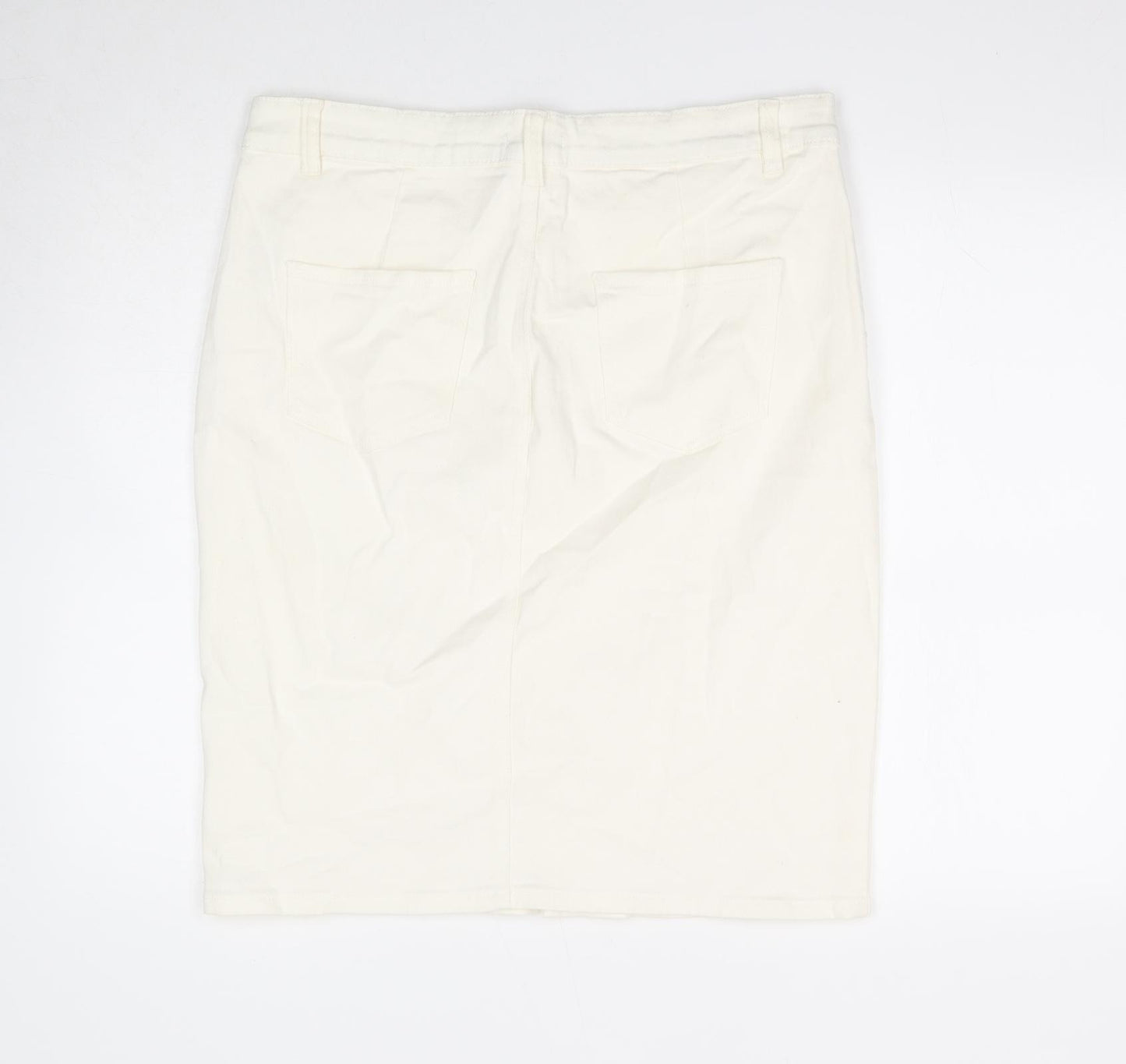 TU Womens White Cotton Straight & Pencil Skirt Size 16 Zip