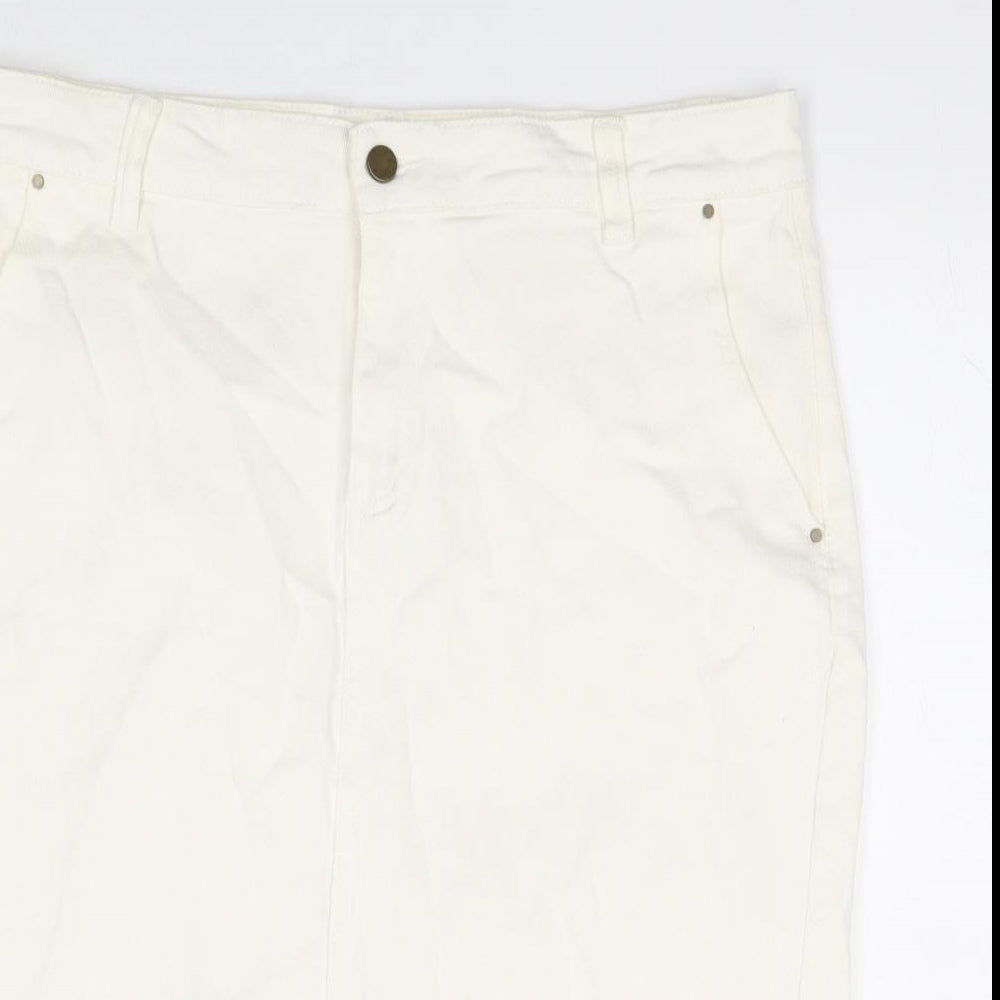 TU Womens White Cotton Straight & Pencil Skirt Size 16 Zip