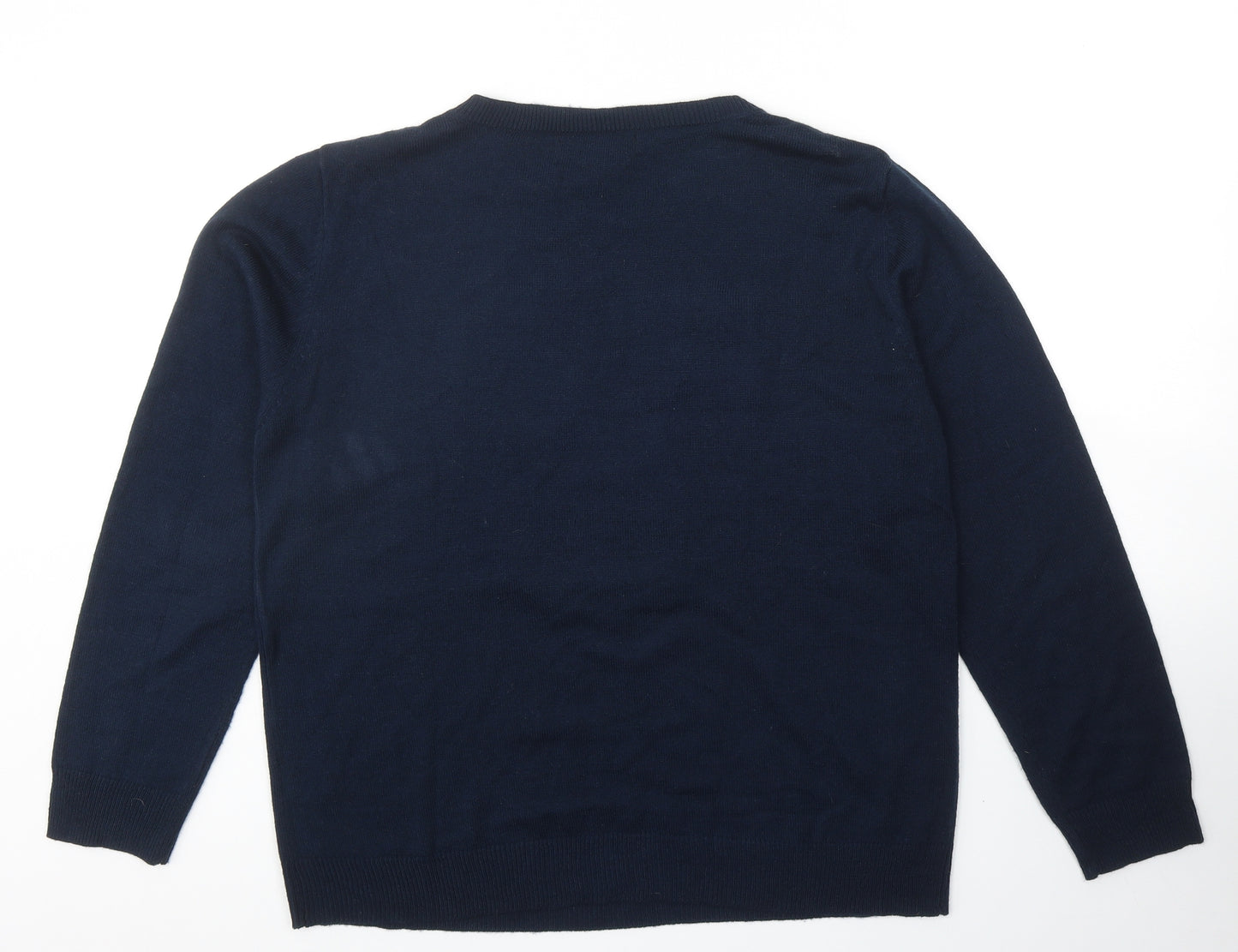 Primark Womens Blue Round Neck Acrylic Pullover Jumper Size 14 - Christmas Rudolph Size 14-16
