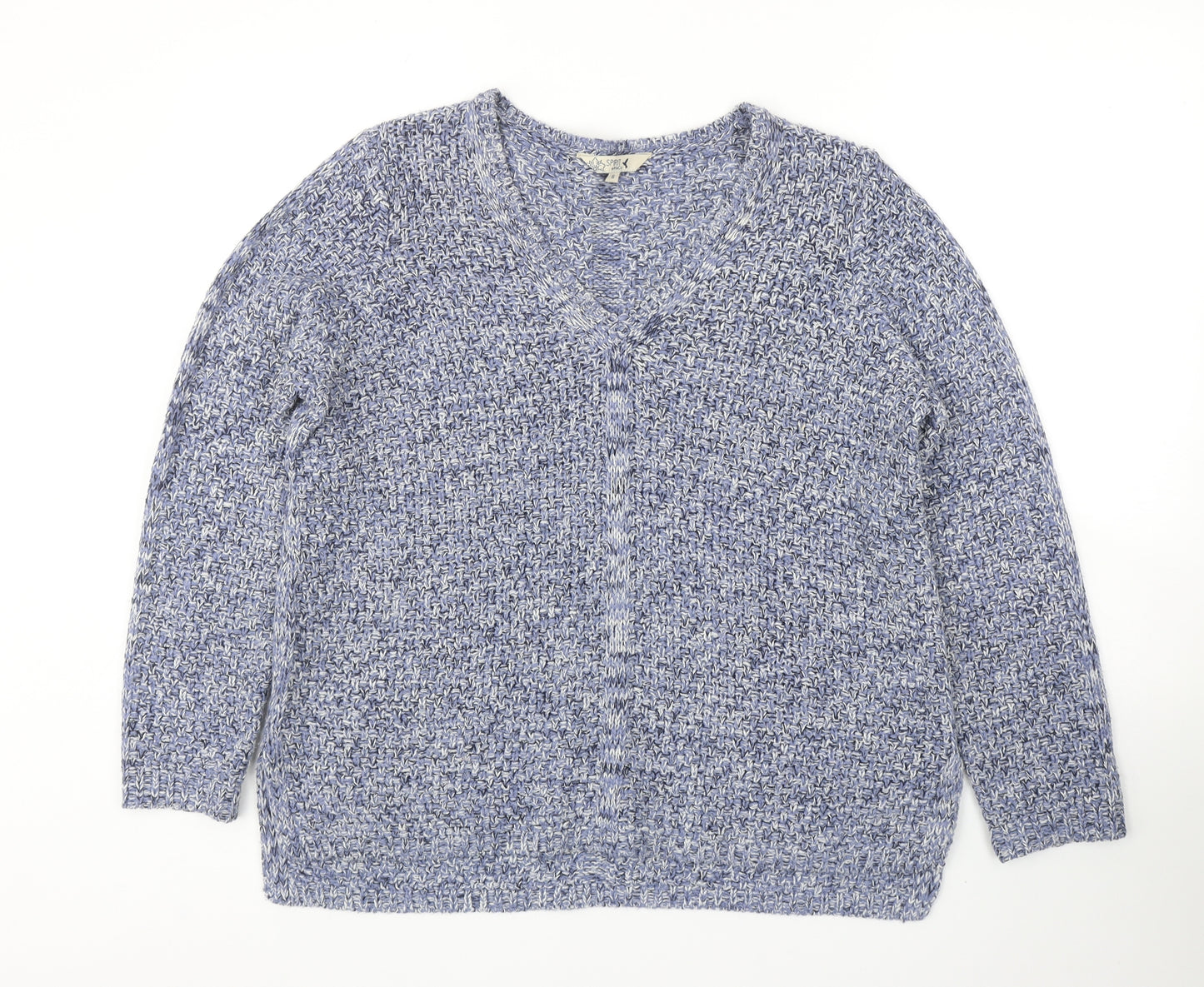 M&Co Womens Blue V-Neck Acrylic Pullover Jumper Size 16