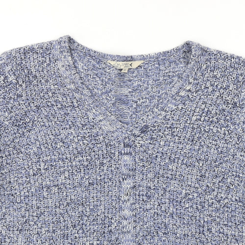 M&Co Womens Blue V-Neck Acrylic Pullover Jumper Size 16