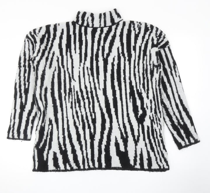 Warehouse Womens Black Mock Neck Animal Print Acrylic Pullover Jumper Size 8 - Zebra Pattern