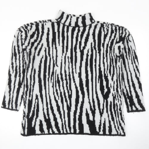Warehouse Womens Black Mock Neck Animal Print Acrylic Pullover Jumper Size 8 - Zebra Pattern