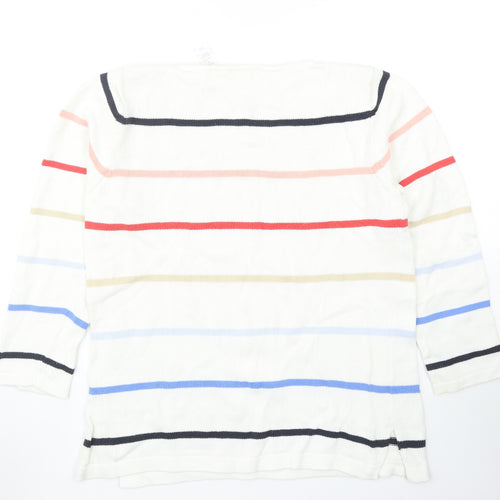 Liz Claiborne Womens White Boat Neck Striped Cotton Pullover Jumper Size M