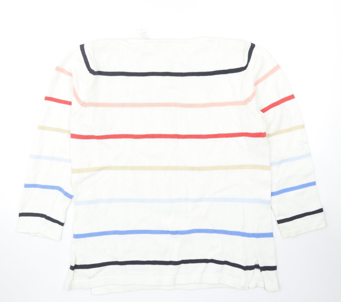 Liz Claiborne Womens White Boat Neck Striped Cotton Pullover Jumper Size M