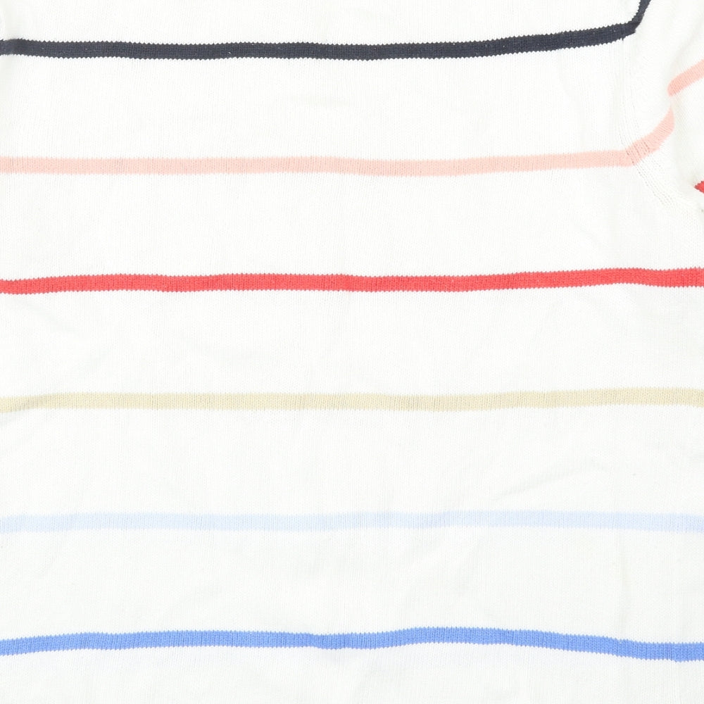 Liz Claiborne Womens White Boat Neck Striped Cotton Pullover Jumper Size M