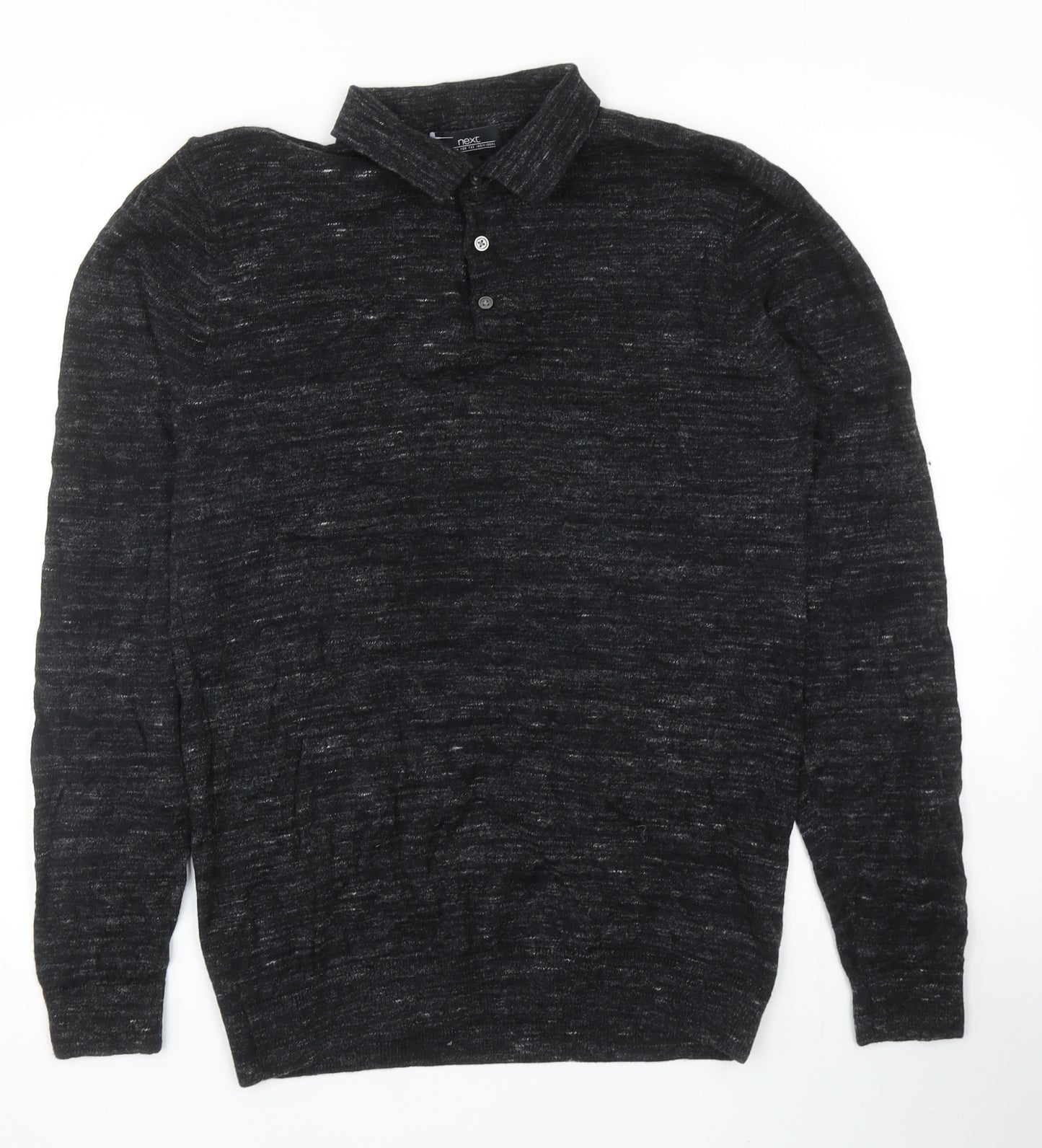 NEXT Mens Black Collared Cotton Pullover Jumper Size M Long Sleeve - Polo