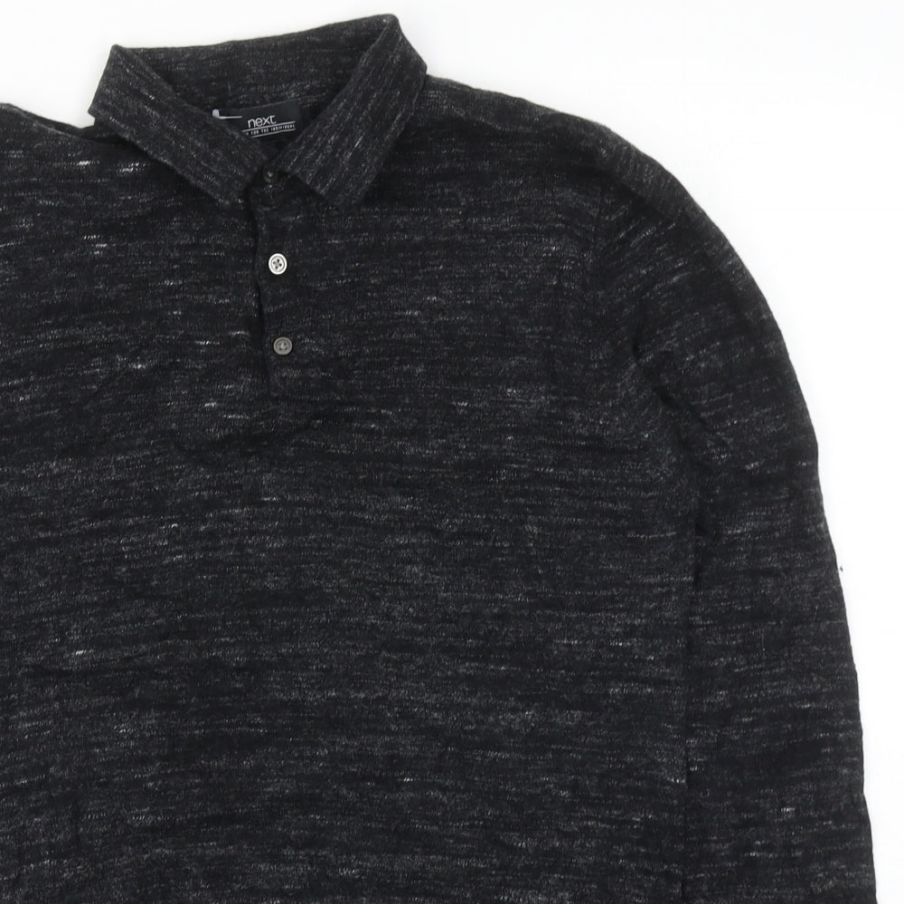 NEXT Mens Black Collared Cotton Pullover Jumper Size M Long Sleeve - Polo
