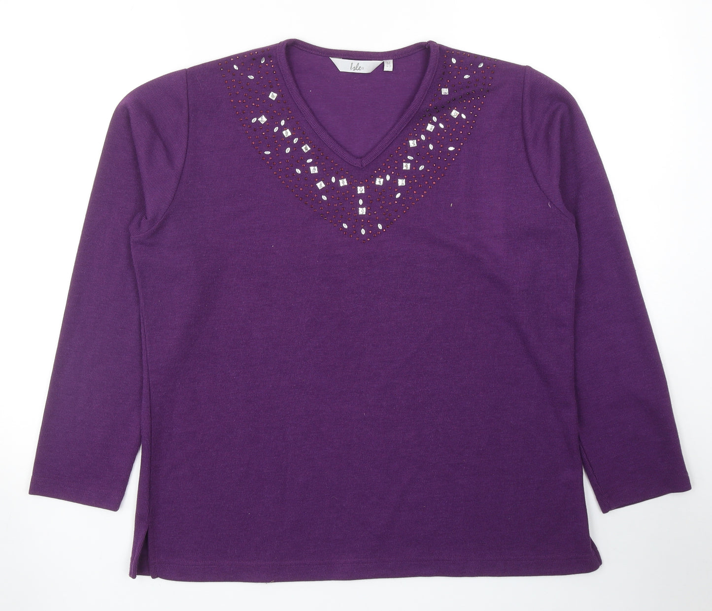 EWM Womens Purple V-Neck Geometric Polyester Pullover Jumper Size 14 - Size 14-16