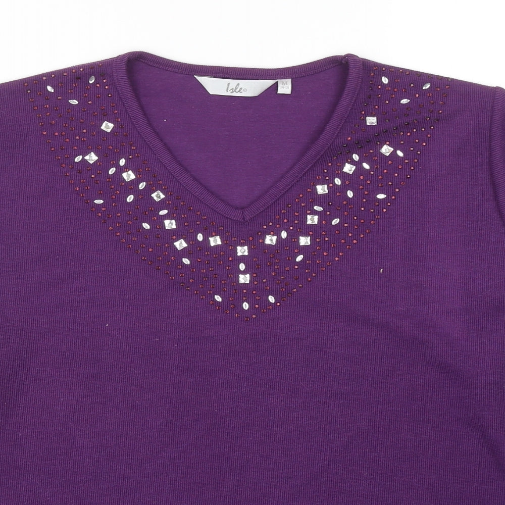EWM Womens Purple V-Neck Geometric Polyester Pullover Jumper Size 14 - Size 14-16