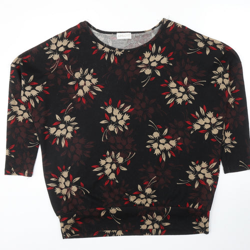 Apricot Womens Black Round Neck Floral Polyester Pullover Jumper Size 12