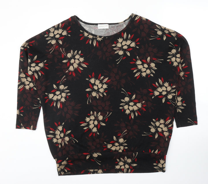 Apricot Womens Black Round Neck Floral Polyester Pullover Jumper Size 12