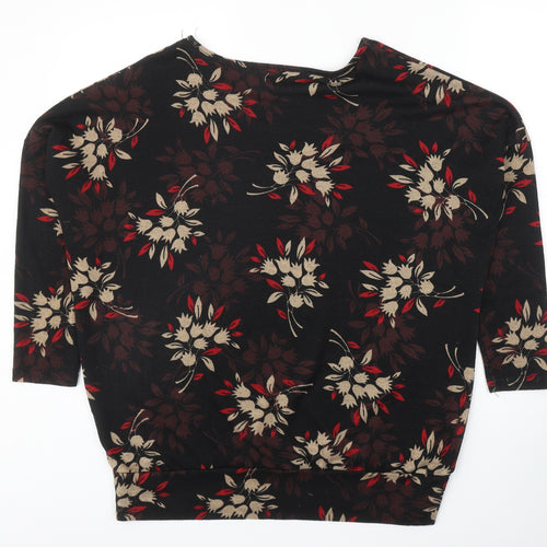 Apricot Womens Black Round Neck Floral Polyester Pullover Jumper Size 12