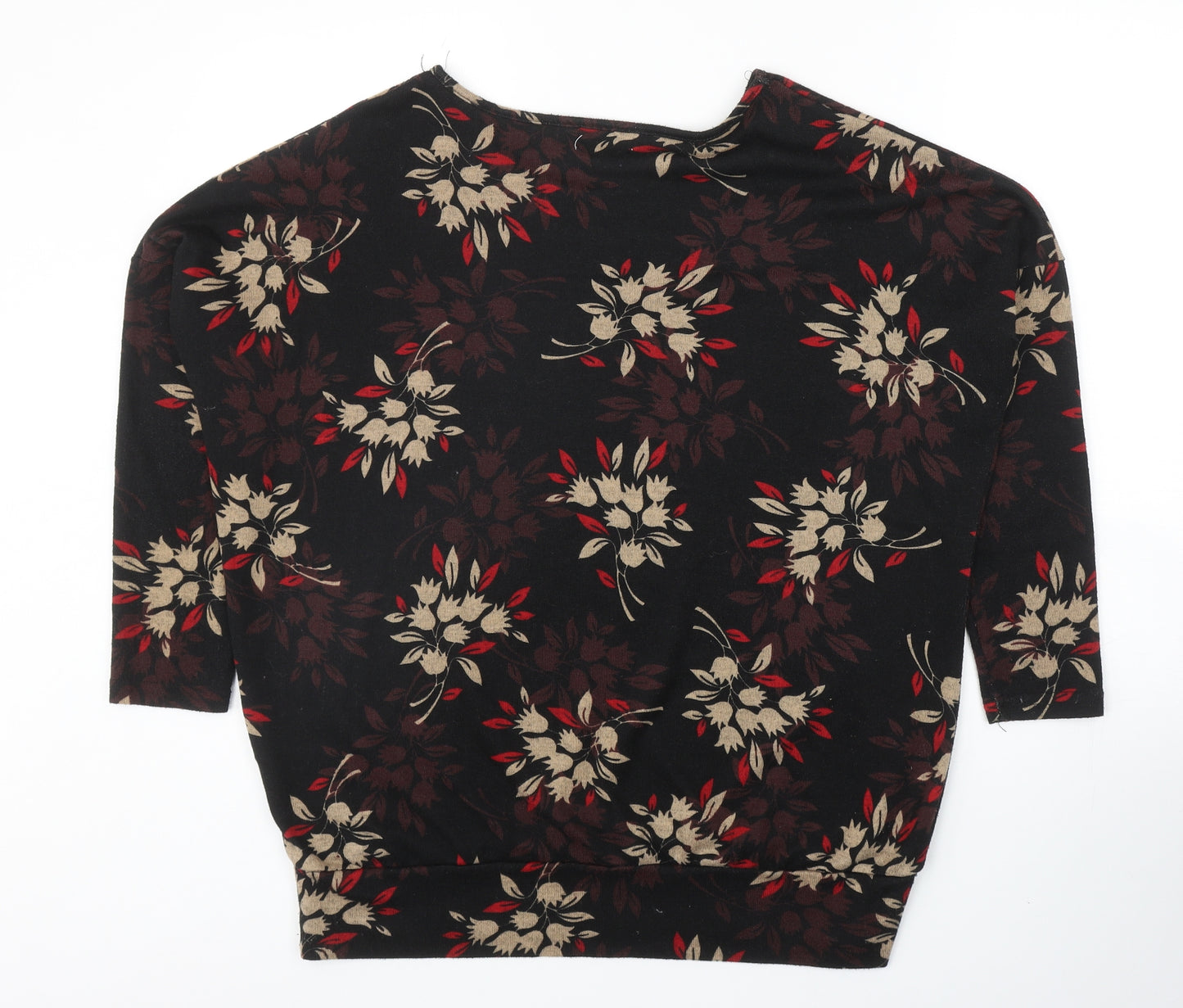 Apricot Womens Black Round Neck Floral Polyester Pullover Jumper Size 12