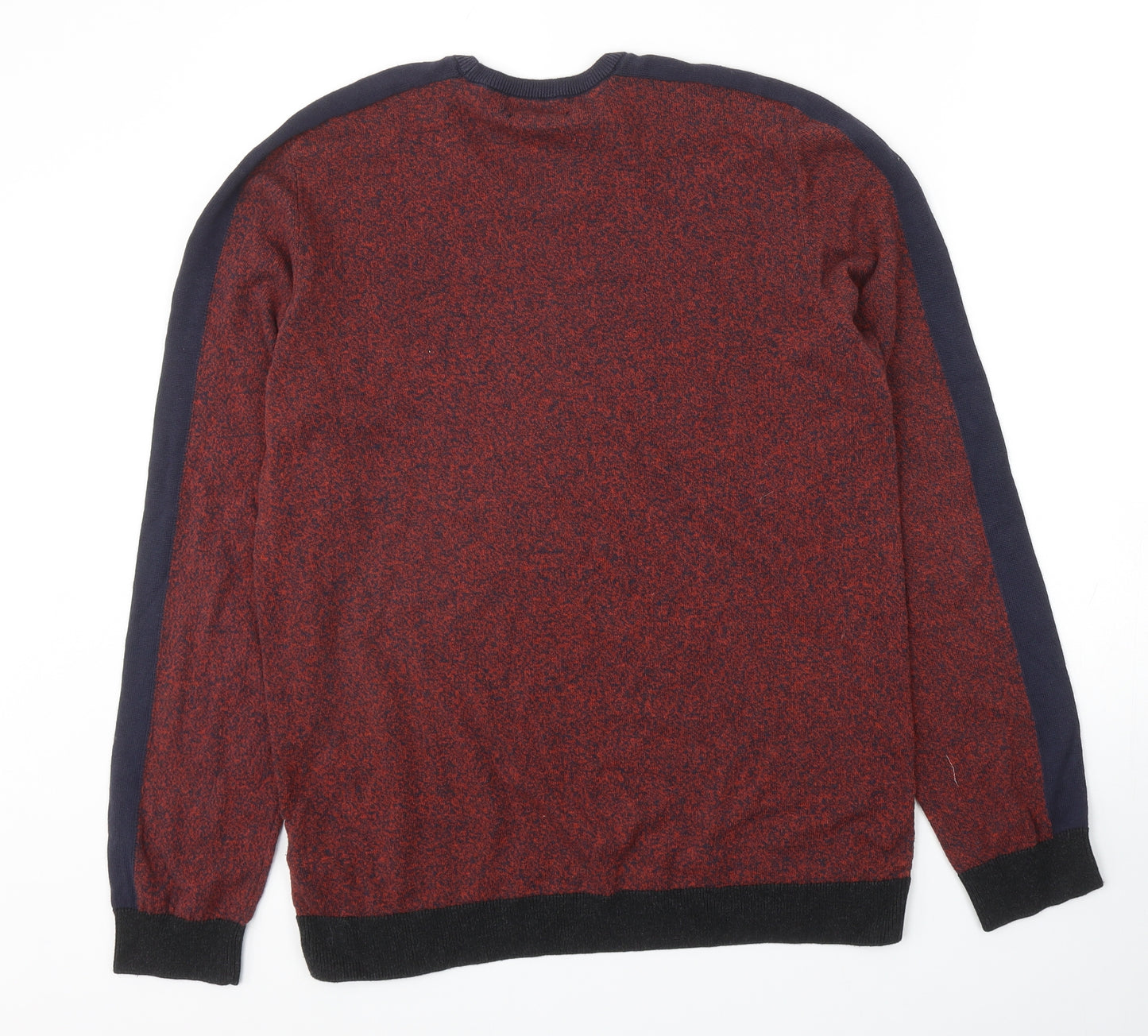 Marks and Spencer Mens Red Round Neck Cotton Pullover Jumper Size L Long Sleeve