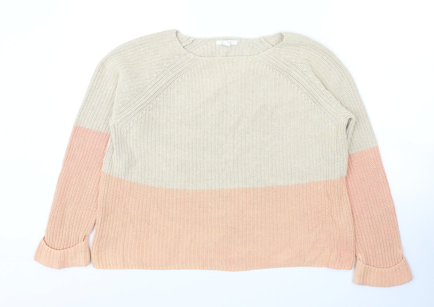 White Stuff Womens Beige Round Neck Cotton Pullover Jumper Size 12