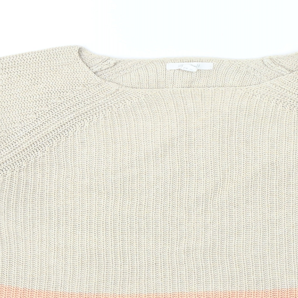 White Stuff Womens Beige Round Neck Cotton Pullover Jumper Size 12