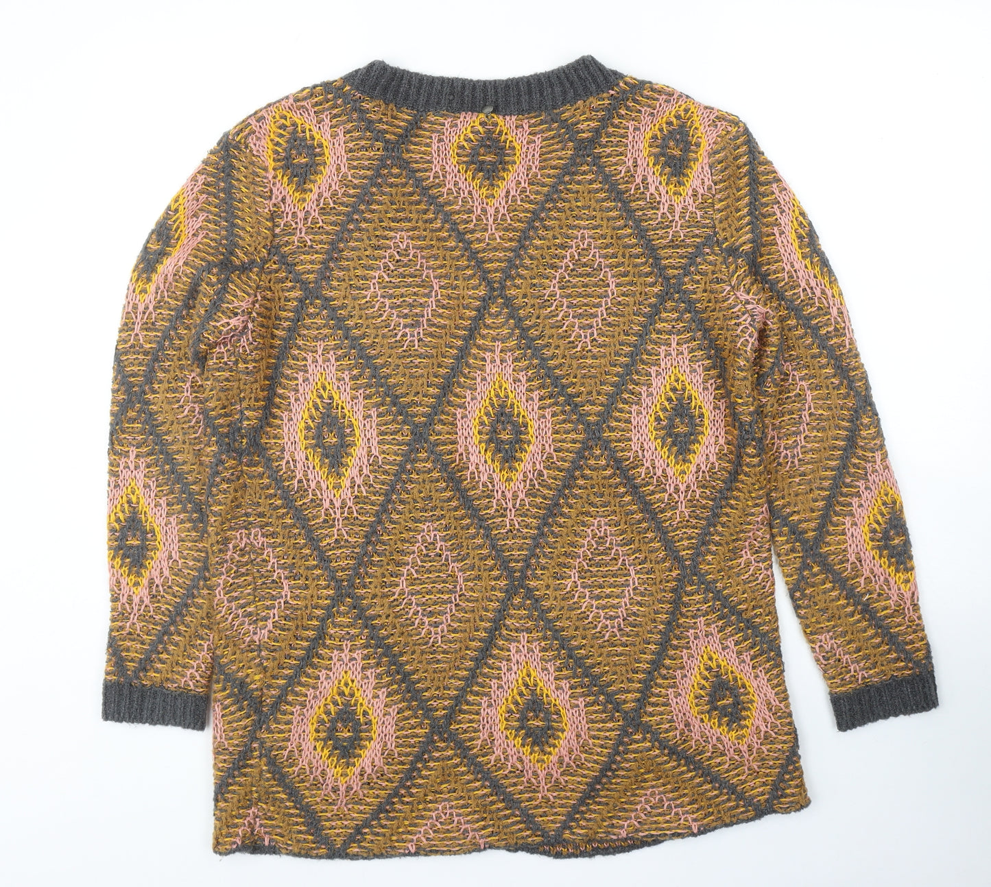 ROXY Womens Brown V-Neck Geometric Acrylic Cardigan Jumper Size 8