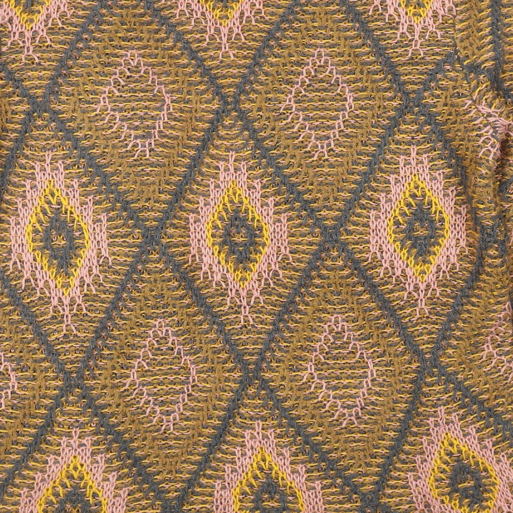 ROXY Womens Brown V-Neck Geometric Acrylic Cardigan Jumper Size 8