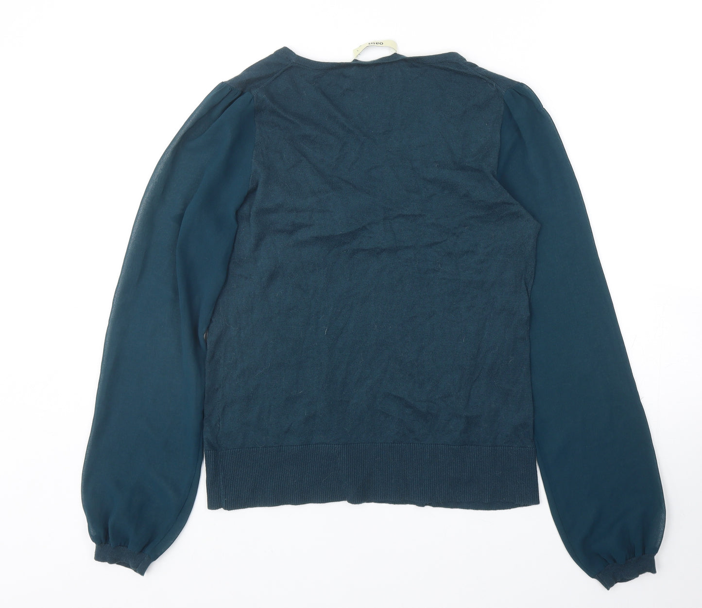 Oasis Womens Blue Scoop Neck Cotton Pullover Jumper Size L - Flower Detail