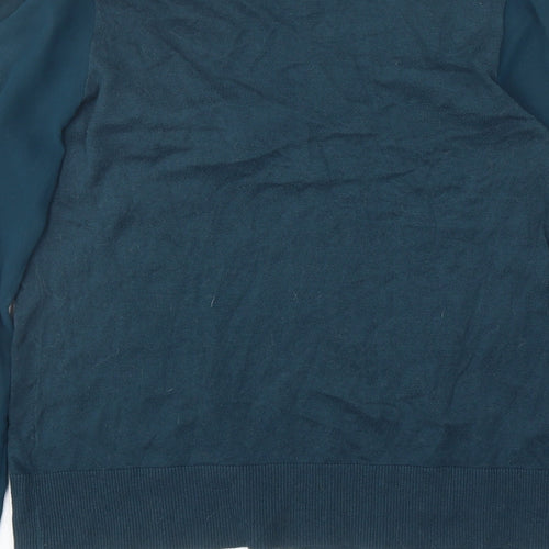 Oasis Womens Blue Scoop Neck Cotton Pullover Jumper Size L - Flower Detail