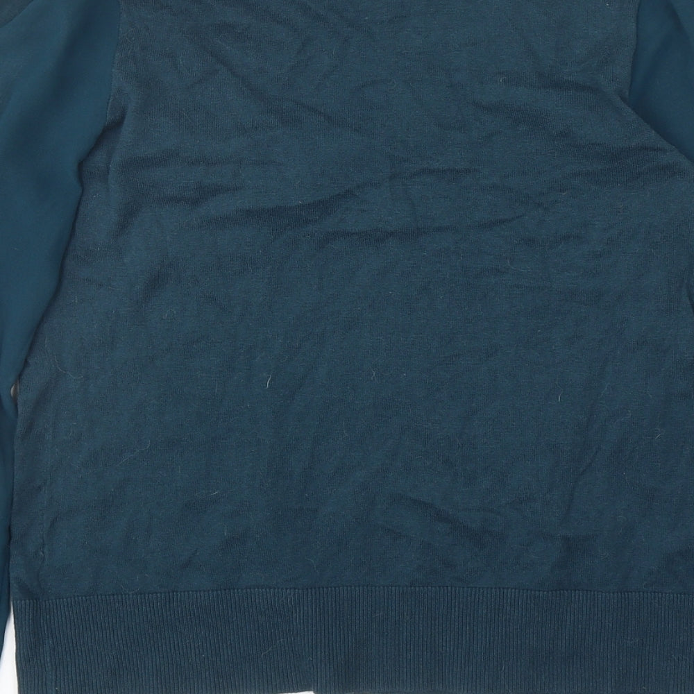 Oasis Womens Blue Scoop Neck Cotton Pullover Jumper Size L - Flower Detail