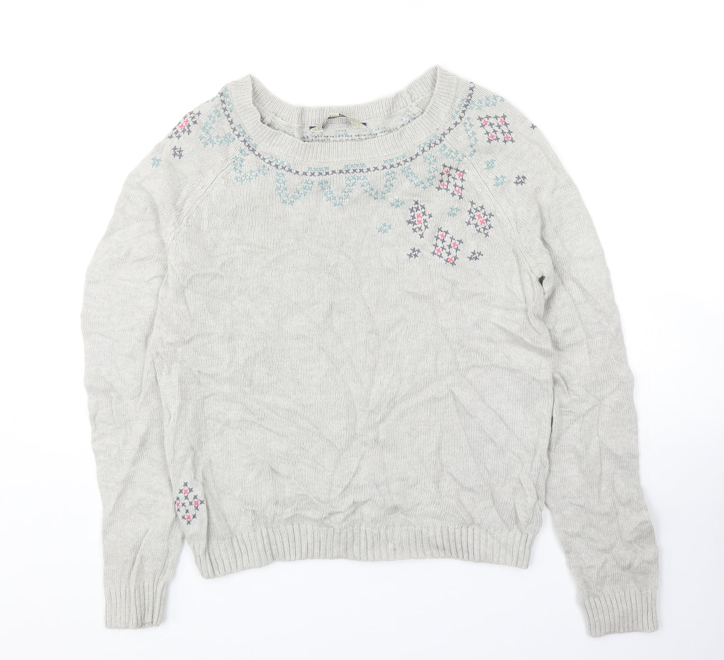 MANTARAY PRODUCTS Womens Grey Round Neck Geometric Viscose Pullover Jumper Size 12