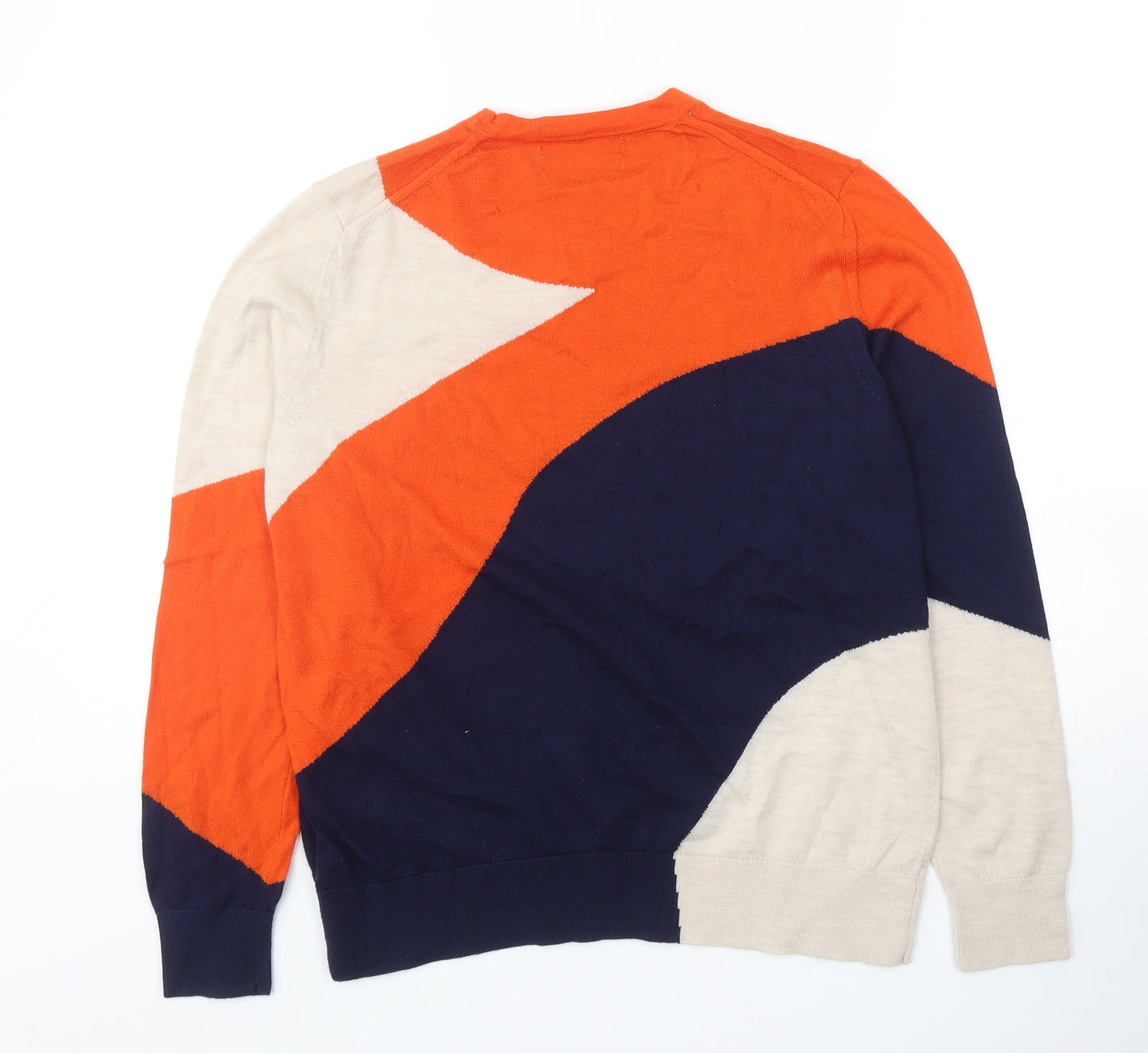 Marks and Spencer Womens Multicoloured Round Neck Wool Pullover Jumper Size 12 - Colourblock