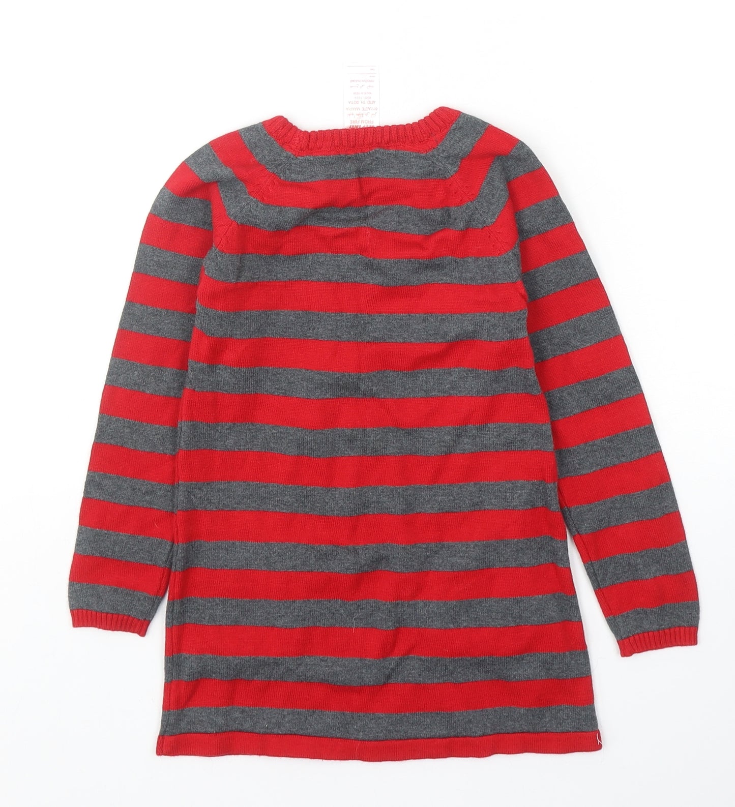 E-vie Girls Red Striped Cotton Jumper Dress Size 2-3 Years Round Neck Pullover