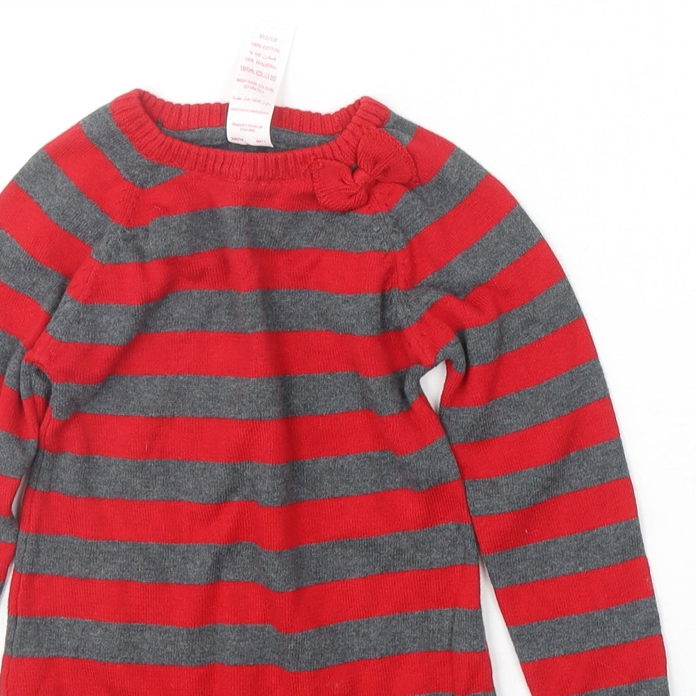 E-vie Girls Red Striped Cotton Jumper Dress Size 2-3 Years Round Neck Pullover