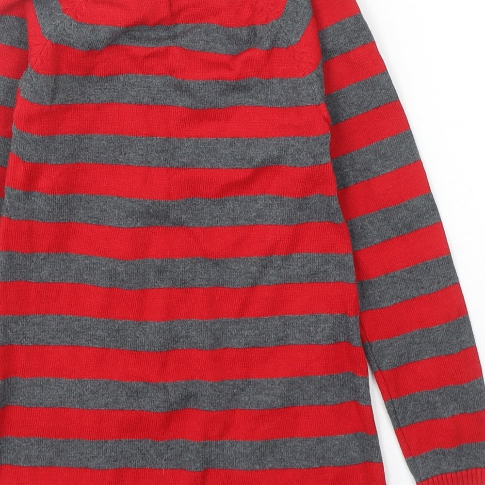 E-vie Girls Red Striped Cotton Jumper Dress Size 2-3 Years Round Neck Pullover